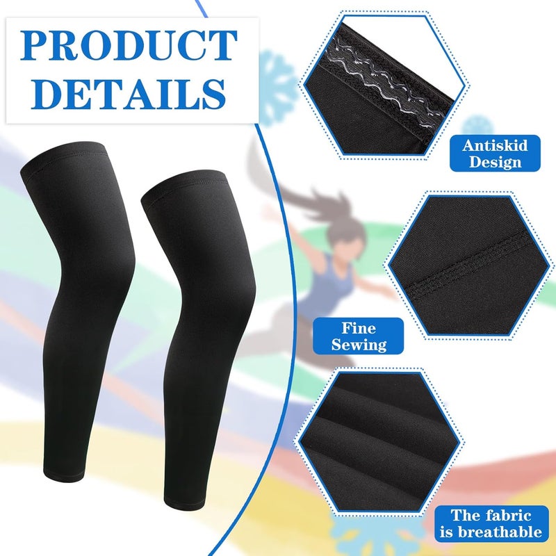 Cabaubl 2 Pairs Leg Sleeves,Full Length Leg Compression Sleeve,Sports Long Knee Sleeve with Anti-slip Silicone Strips - Image 4